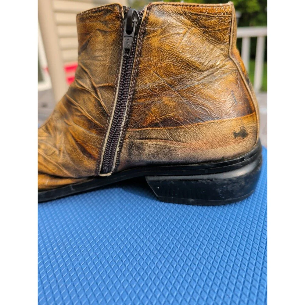 Vintage Juno New York Men's Brown Leather Ankle Boots Genuine Lizard Inlay Sz 9